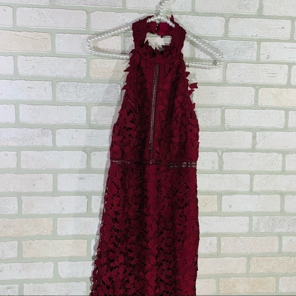 Bardot NWT Gemma Lace Sheath Burgundy Halter Dress Size 8 - Picture 7 of 12